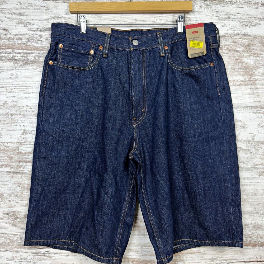 NWT Levi's 469 Loose Fit Denim Shorts Men's 36 Dark Wash Lazy Indigo Jorts 12"